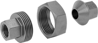 Image of Product. Exploded View. Front orientation. Pipe and Fittings. Low-Pressure Brass and Bronze Threaded Pipe Fittings, Union Straight Connectors, Threaded Fitting Connection, Female, Hex Body.