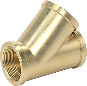 Image of Product. Front orientation. Low-Pressure Brass Threaded Pipe Fitting, Wye Connector, 1-1/2 NPT Female.