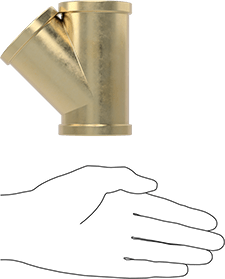Image of Product. Side1 orientation. Contains SizingReference. Low-Pressure Brass Threaded Pipe Fitting, Wye Connector, 1-1/2 NPT Female.