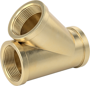 Image of Product. Back orientation. Low-Pressure Brass Threaded Pipe Fitting, Wye Connector, 1-1/2 NPT Female.