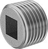 Image of Product. Male. Front orientation. Pipe and Fittings. Low-Pressure Brass and Bronze Threaded Pipe Fittings, Square-Drive Plugs, Threaded Fitting Connection, Male.