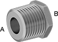 Image of Product. Male x Female. Front orientation. Contains Annotated. Pipe and Fittings. Low-Pressure Brass and Bronze Threaded Pipe Fittings, Bushing Straight Reducing Adapters, Male, Threaded Fitting Connection, Female, Hex Body.