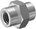 Image of Product. Female. Front orientation. Pipe and Fittings. High-Pressure Stainless Steel Threaded Pipe Fittings, Straight Connectors, Threaded Fitting Connection, Female, Hex Body.