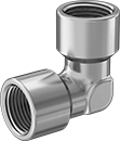 Image of Product. Female. Front orientation. Pipe and Fittings. High-Pressure Stainless Steel Threaded Pipe Fittings, 90° Elbow Connectors, Threaded Fitting Connection, Female, Square Body.