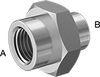 Image of Product. Female x Female. Front orientation. Contains Annotated. Pipe and Fittings. High-Pressure Stainless Steel Threaded Pipe Fittings, Straight Reducers, Threaded Fitting Connection, Female, Hex Body.