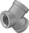 Image of Product. Female. Front orientation. Pipe and Fittings. Low-Pressure Stainless Steel Threaded Pipe Fittings, Wye Connectors, Threaded Fitting Connection, Female.