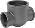 Image of Product. Female × Male × Female. Front orientation. Pipe and Fittings. Low-Pressure Iron and Steel Threaded Pipe Fittings, Inline Tee Reducers, Male, Threaded Fitting Connection, Female.