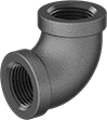 Image of Product. Female. Front orientation. Pipe and Fittings. Low-Pressure Iron and Steel Threaded Pipe Fittings, 90° Elbow Connectors, Threaded Fitting Connection, Female.