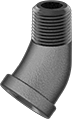 Image of Product. Female × Male. Front orientation. Pipe and Fittings. Low-Pressure Iron and Steel Threaded Pipe Fittings, 45° Elbow Adapters, Male, Female, Threaded Fitting Connection.
