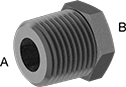Image of Product. Male × Female (Hex). Front orientation. Contains Annotated. Pipe and Fittings. Low-Pressure Iron and Steel Threaded Pipe Fittings, Bushing Straight Reducing Adapters, Male, Threaded Fitting Connection, Female, Hex Body.