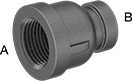Image of Product. Female × Female. Front orientation. Contains Annotated. Pipe and Fittings. Low-Pressure Iron and Steel Threaded Pipe Fittings, Straight Reducers, Female, Threaded Fitting Connection.