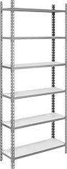 Image of Product. Complete Unit. Front orientation. Shelving. Quick-Assembly Shelving with Particleboard Shelves, Stationary, Open Shelving with 6 Shelves, Complete Units.