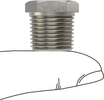 Image of Product. Side1 orientation. Contains SizingReference. 304 Stainless Steel Threaded Pipe Fitting, High-Pressure, Bushing Adapter, 3/8 Male x 1/4 Female NPT.