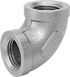 Image of Product. Female. Front orientation. Pipe and Fittings. Low-Pressure Stainless Steel Threaded Pipe Fittings, 90° Elbow Connectors, Threaded Fitting Connection, Female.