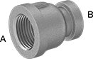 Image of Product. Female × Female. Front orientation. Contains Annotated. Pipe and Fittings. Low-Pressure Stainless Steel Threaded Pipe Fittings, Straight Reducers, Threaded Fitting Connection, Female.