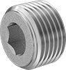 Image of Product. Male. Front orientation. Pipe and Fittings. Low-Pressure Stainless Steel Threaded Pipe Fittings, Hex-Drive Plugs, Male, Threaded Fitting Connection.