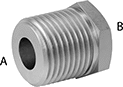 Image of Product. Male x Female. Front orientation. Contains Annotated. Pipe and Fittings. High-Pressure Stainless Steel Threaded Pipe Fittings, Bushing Straight Reducing Adapters, Male, Female, Threaded Fitting Connection, Hex Body.