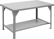 Image of Product. Stationary with Shelf. Front orientation. Tables. Extra Heavy Duty Steel Tables, Stationary, Tables with Shelf.