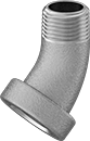 Image of Product. NPT Female × NPT Male. Front orientation. Pipe and Fittings. Low-Pressure Aluminum Threaded Pipe Fittings, 45° Elbow Adapters, Female, Male, Threaded Fitting Connection.
