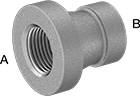 Image of Product. NPT Female × NPT Female. Front orientation. Contains Annotated. Pipe and Fittings. Low-Pressure Aluminum Threaded Pipe Fittings, Straight Reducers, Female, Threaded Fitting Connection.