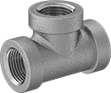 Image of Product. NPT Female. Front orientation. Pipe and Fittings. Low-Pressure Aluminum Threaded Pipe Fittings, Tee Connectors, Threaded Fitting Connection, Female.
