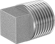 Image of Product. Male. Front orientation. Pipe and Fittings. Low-Pressure Aluminum Threaded Pipe Fittings, External-Square-Drive Plugs, Threaded Fitting Connection, Male, Square Body.
