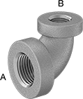 Image of Product. NPT Female × NPT Female. Front orientation. Contains Annotated. Pipe and Fittings. Low-Pressure Aluminum Threaded Pipe Fittings, 90° Elbow Reducers, Female, Threaded Fitting Connection.