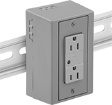 Image of ProductInUse. Female Receptacle. Front orientation. Power Connectors. DIN-Rail-Mount Straight-Blade Connectors, Surge-Suppressing Female Receptacles, Duplex, Light Indicator.