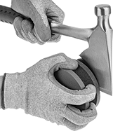 Image of ProductInUse. Round Stone with Finger Groove Shown in Use. Front orientation. Sharpening Stones. Handheld Sharpening Stones, Round Stone, Straight, Two Grit, Finger Groove.