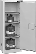 Image of ProductInUse. Stationary Cabinets with 1 Hinged Door. Front orientation. Cabinets. Safety Cabinets for Flammables, Stationary—Assembled, Hinged Door, 1 Door.