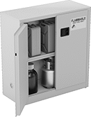 Image of ProductInUse. Stationary Cabinets with 2 Hinged Doors. Front orientation. Safety Cabinets. Bench-Height Safety Cabinets for Flammables, Stationary, 2 Doors, Hinged Door.