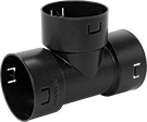 Image of Product. Front orientation. Pipe and Fittings. Easy-Access Underground Drain, Waste, and Vent Polyethylene Pipe Fittings for Water, Tee Connectors, Snap-Lock Female.
