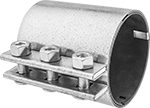 Image of Product. Female. Front orientation. Pipe and Fittings. Low-Pressure Galvanized Iron and Steel Clamp-On Pipe Fittings, Straight Connectors with Gasket, Clamp On.