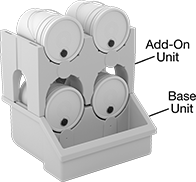 Image of ProductInUse. For Pails and Cans. Front orientation. Contains Annotated, MultipleImages. Pail Racks. Stackable Spill-Control Racks for Pails, Cans, and Drums .