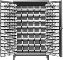 Image of Product. 184 Bins. Front orientation. Cabinets. Extra Heavy Duty Bin-Box Cabinets, Stationary, Assembled, Total of 184 Bins.