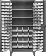 Image of Product. 110 Bins. Front orientation. Cabinets. Extra Heavy Duty Bin-Box Cabinets with Shelves, Stationary, Assembled, Total of 110 Bins.