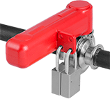 Image of ProductInUse. Style G (Padlocks Not Included). Front orientation. Lockouts. Valve Handle Lockouts, Style G.