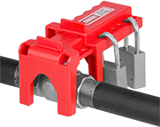 Image of ProductInUse. Style B (Padlocks Not Included). Front orientation. Lockouts. Valve Handle Lockouts, Style B.
