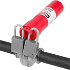 Image of ProductInUse. Style C (Padlocks Not Included). Front orientation. Lockouts. Valve Handle Lockouts, Style C.