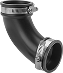 Image of Product. Clamp On × Clamp On. Front orientation. Pipe and Fittings. Drain, Waste, and Vent PVC Clamp-On Pipe Fittings for Water, 90° Elbow Connectors, Clamp-On Female for Pipe Ends × Clamp-On Female for Pipe Ends.