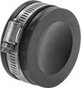 Image of Product. Front orientation. Pipe and Fittings. Drain, Waste, and Vent PVC Clamp-On Pipe Fittings for Water, Caps, Clamp-On Pipe End.