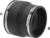 Image of Product. Pipe End × Pipe End. Front orientation. Contains Annotated. Pipe and Fittings. Drain, Waste, and Vent PVC Clamp-On Pipe Fittings for Water, Straight Reducers, Clamp-On Female for Pipe Ends  × Clamp-On Female for Pipe Ends.