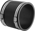 Image of Product. Pipe End × Pipe End. Front orientation. Pipe and Fittings. Drain, Waste, and Vent PVC Clamp-On Pipe Fittings for Water, Straight Connectors, Clamp-On Female for Pipe Ends × Clamp-On Female for Pipe Ends.