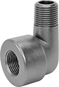 Image of Product. Female × Male. Front orientation. Pipe and Fittings. High-Pressure Iron and Steel Threaded Pipe Fittings, 90° Elbow Adapters, Female, Male, Threaded Fitting Connection.