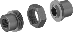 Image of System. Exploded View. Front orientation. Exploded view. Pipe and Fittings. High-Pressure Iron and Steel Threaded Pipe Fittings, Union Straight Connectors, Threaded Fitting Connection, Female, Hex Body.