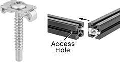 Image of Product. Front orientation. Contains Annotated, MultipleImages. T-Slotted Framing and Fittings. Composite Wood T-Slotted Framing and Fittings, Concealed Brackets for Single Rails, Tabbed.