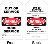 Image of Product. Front orientation. Contains Annotated, MultipleImages. Tags. Lockout/Tagout Tags, Danger—Out of Service/Hors Service.