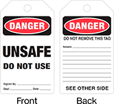 Image of Product. Front orientation. Contains Annotated, MultipleImages. Tags. Lockout/Tagout Tags, Danger—Do Not Remove This Tag, Danger—Unsafe Do Not Use.