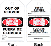 Image of Product. Package. Front orientation. Contains Annotated, MultipleImages. Tags. Lockout/Tagout Tags, Danger—Out of Service/Peligro—Fuera De Servicio, Danger—Out of Service Do Not Remove This Tag/Peligro—Fuera De Servicio No Remueva Esta Etiqueta, White—Standard Visibility, Package.