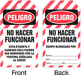Image of Product. Front orientation. Contains Annotated, MultipleImages. Tags. Lockout/Tagout Tags, Peligro—No Hacer Funcionar, Peligro—No Hacer Funcionar Esta Etiqueta y Candado Solo Pueden Ser Removidos Por La Persona Señalada al Dorso.